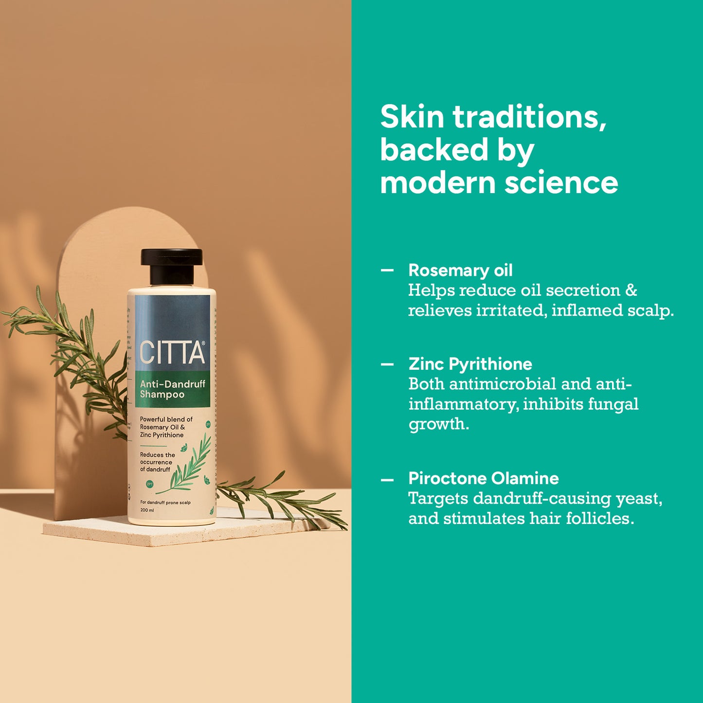 200 ml $$** Natural anti dandruff shampoo with rosemary oil, zinc pyrithione, and piroctone olamine