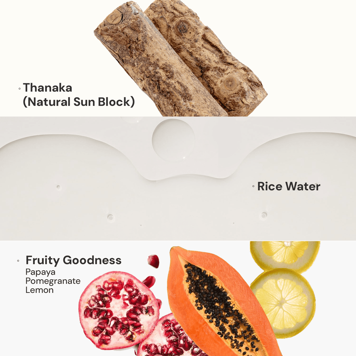 30ml $$** Natural sunscreen ingredients including thanaka, rice water, papaya, pomegranate and lemon