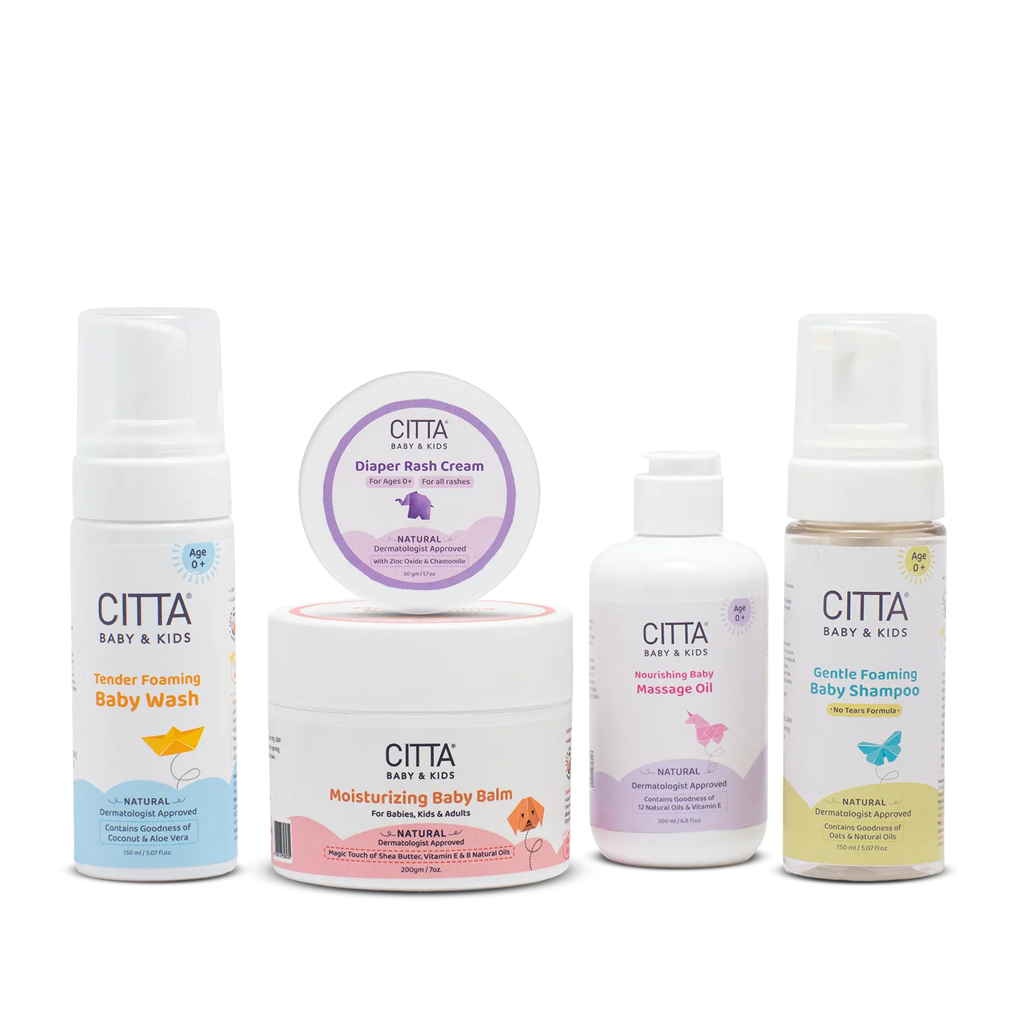 $$** Newborn Baby Care Combo Set – includes baby shampoo, foaming wash, massage oil, moisturizing balm and diaper rash cream for babies