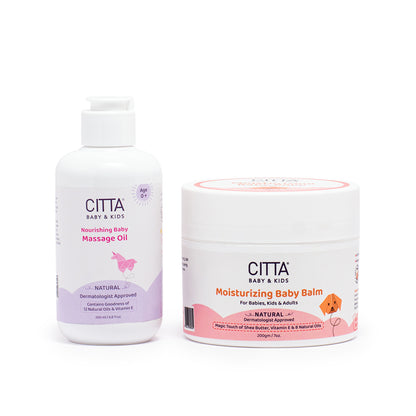  Nourishing Baby Massage Oil and Moisturizing Baby Balm – dermatologist approved baby moisturizer cream & oil combo with Vitamin E and natural oils