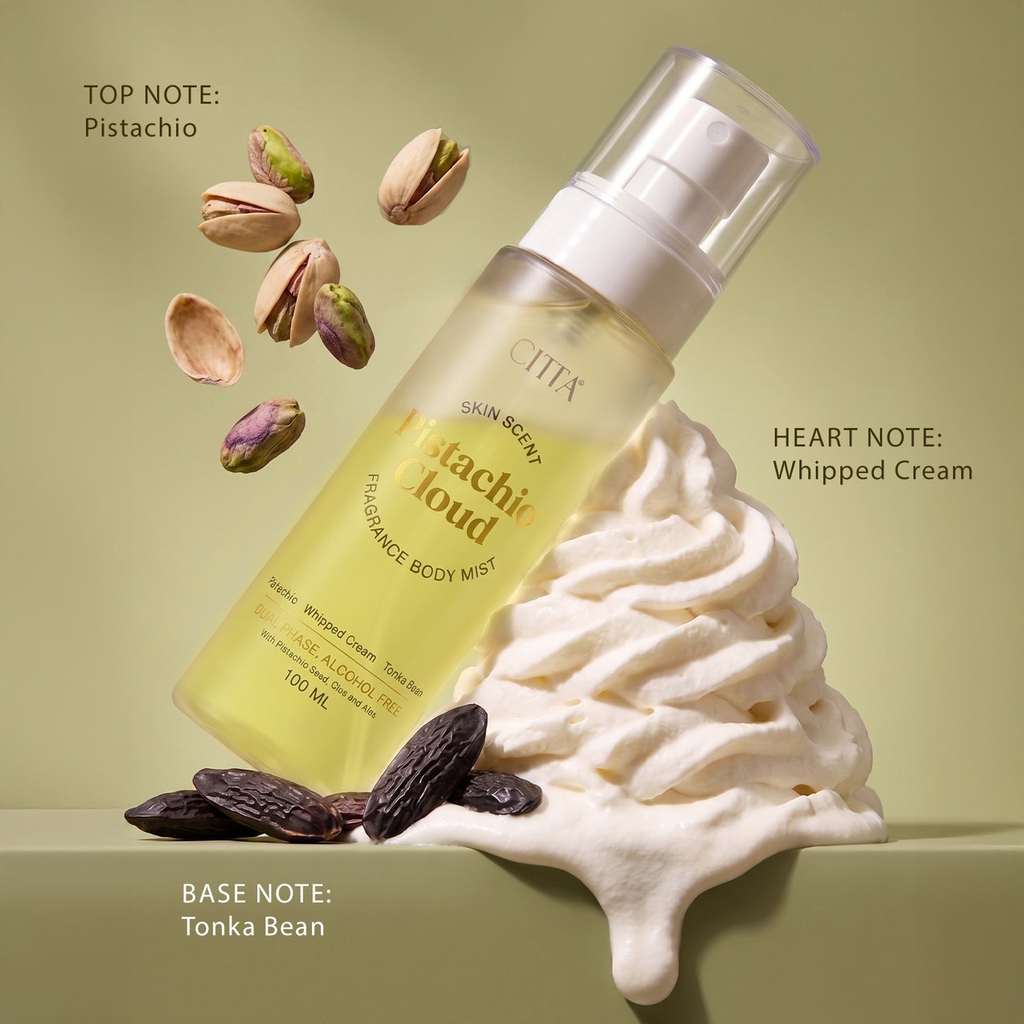 100ml $$** Pistachio Skin Scent Body Mist with pistachio whipped cream and tonka bean notes