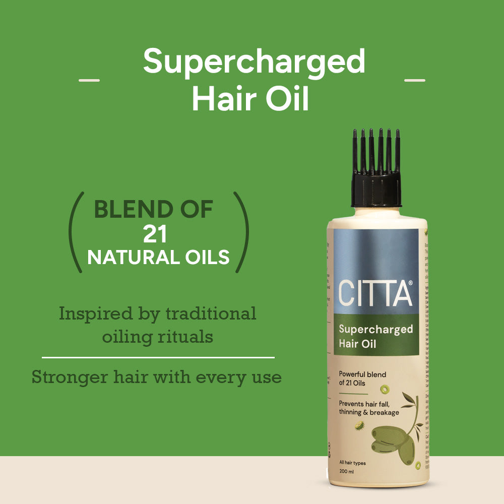 Supercharged hair growth oil with 21 natural oils inspired by traditional oiling rituals