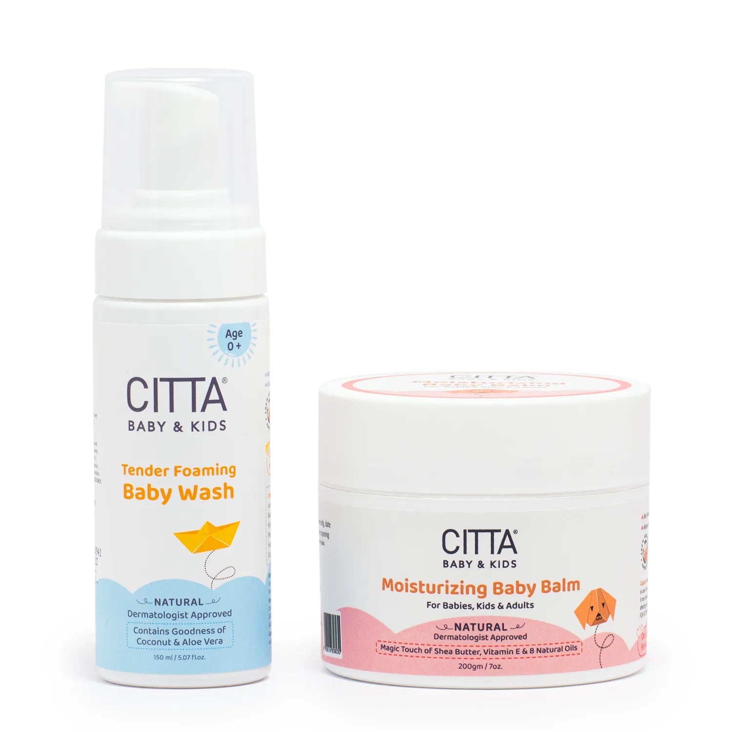  Tender Foaming Baby Wash and Moisturizing Baby Balm Combo – Dermatologist-Approved Natural Baby Skincare Set