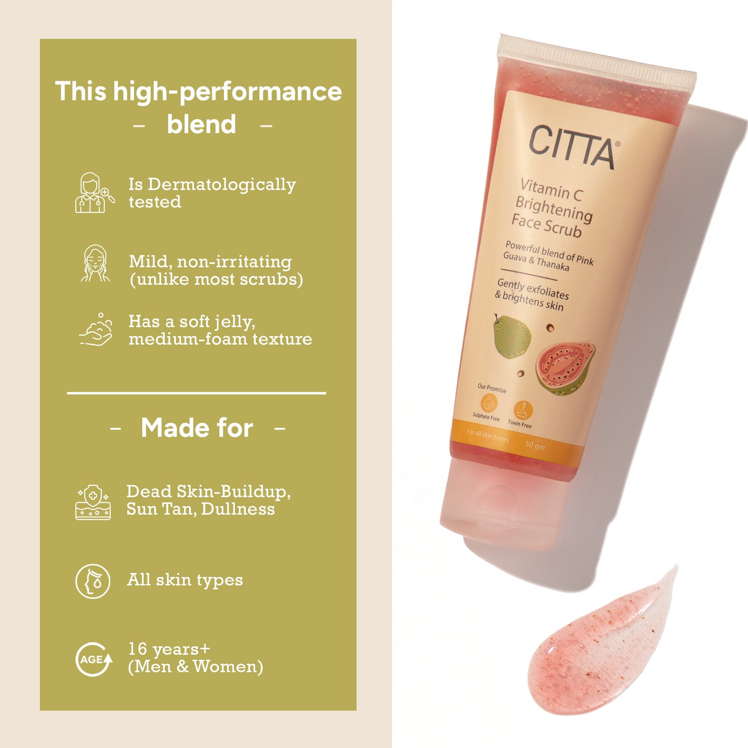  Vitamin C Face Scrub – Jelly Texture, Dermatologically Tested, Ideal for Tan Removal & Dull Skin