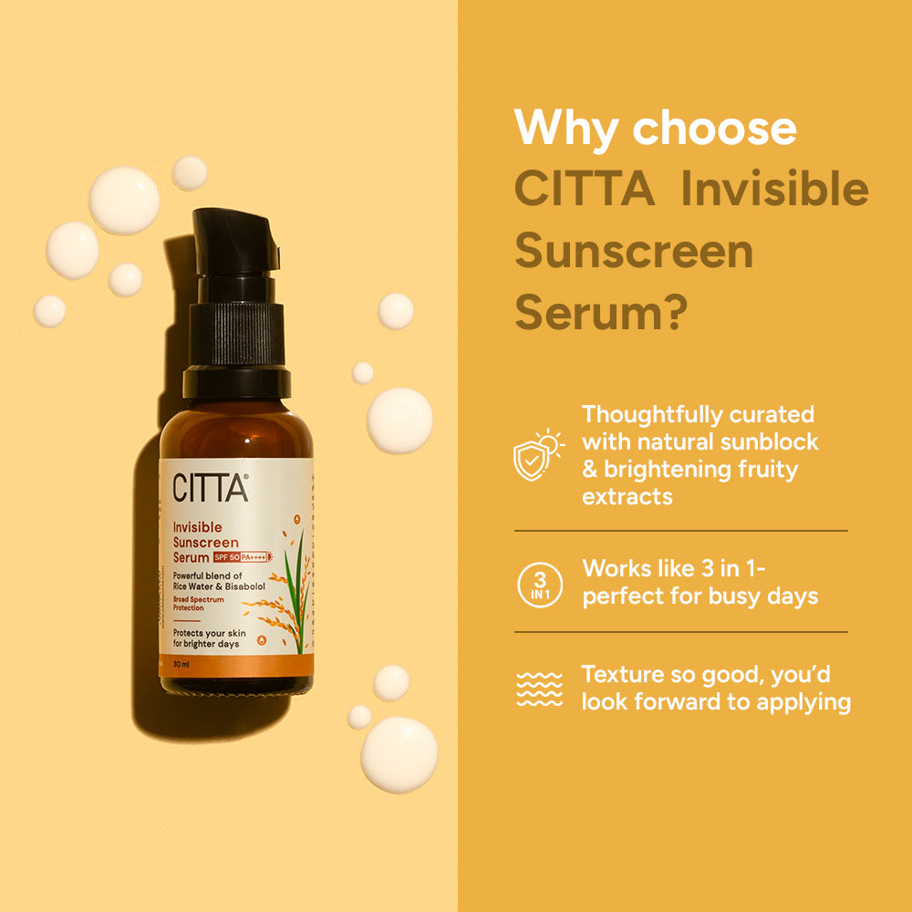 Why choose CITTA Invisible Sunscreen Serum – 3-in-1 sunscreen with natural sunblock and fruity extracts for skin brightening and hydration