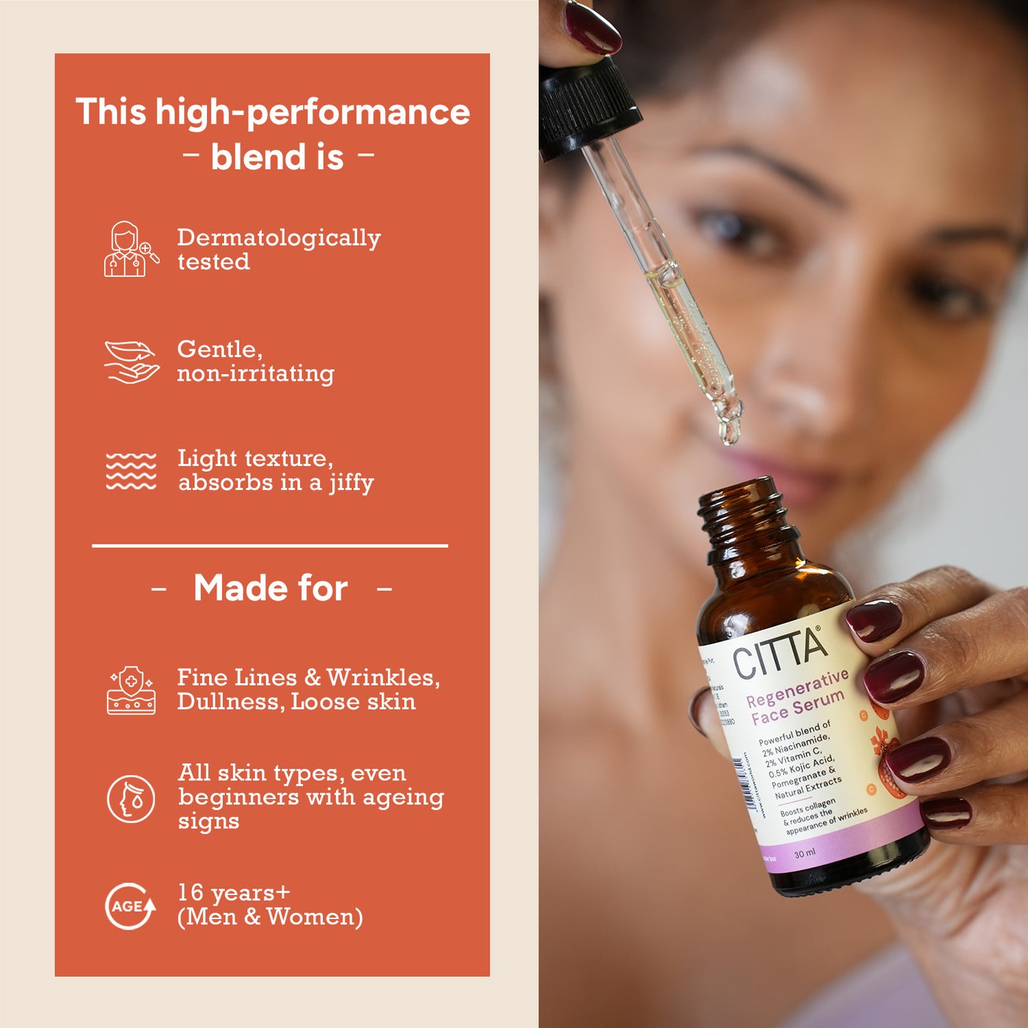 30ml $$** Buy anti aging face serum for fine lines, dullness and loose skin – gentle, non-irritating, dermatologically tested for all skin types