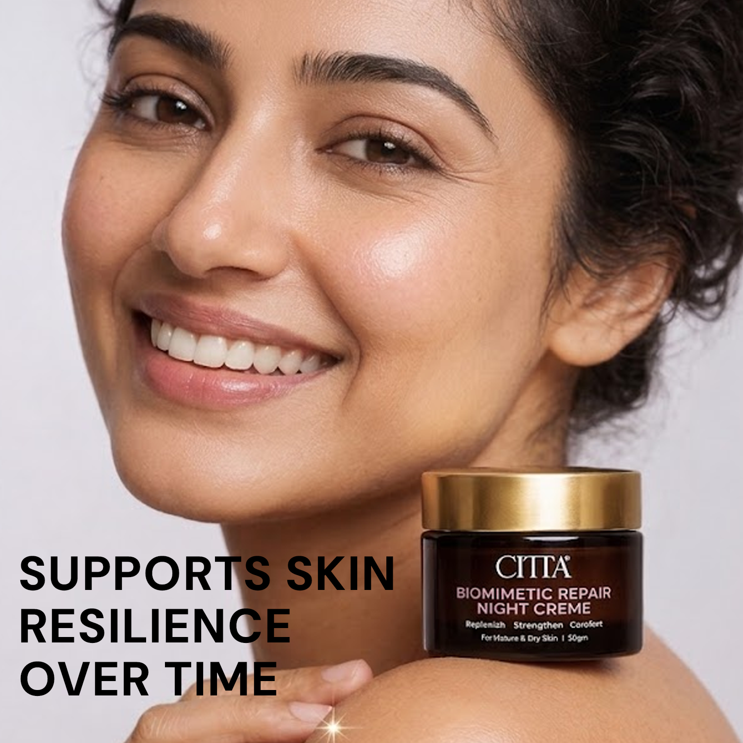 Night moisturizer for dry skin supporting long-lasting hydration and skin resilience